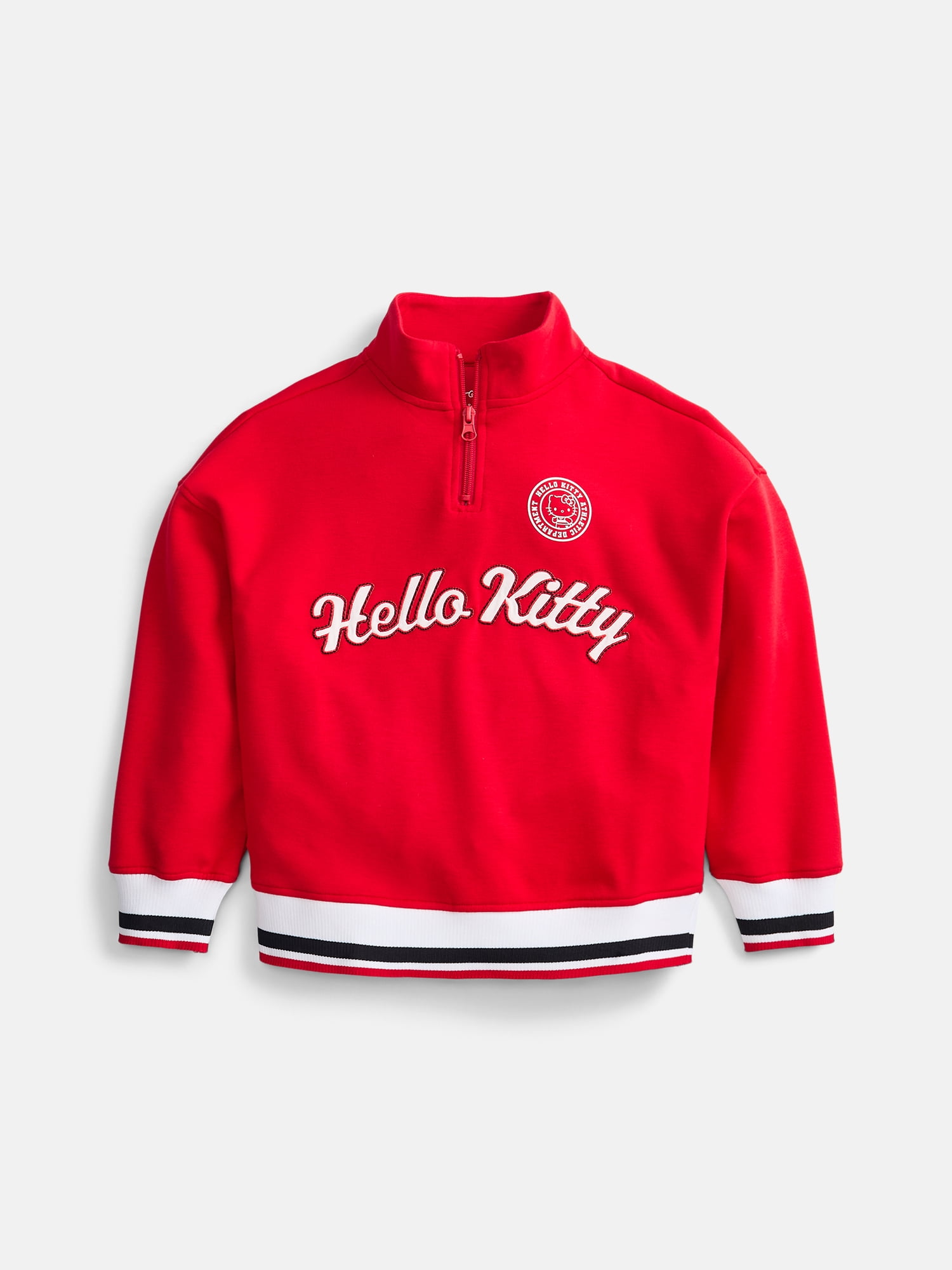 Hello Kitty Girls' Quarter Zip Graphic Pullover Sweatshirt with Long Sleeves, Sizes 4-12