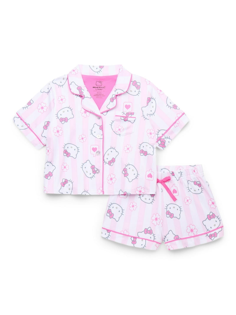 Hello Kitty Girls' Button Front Top and Shorts Pajama Set, 2-Piece