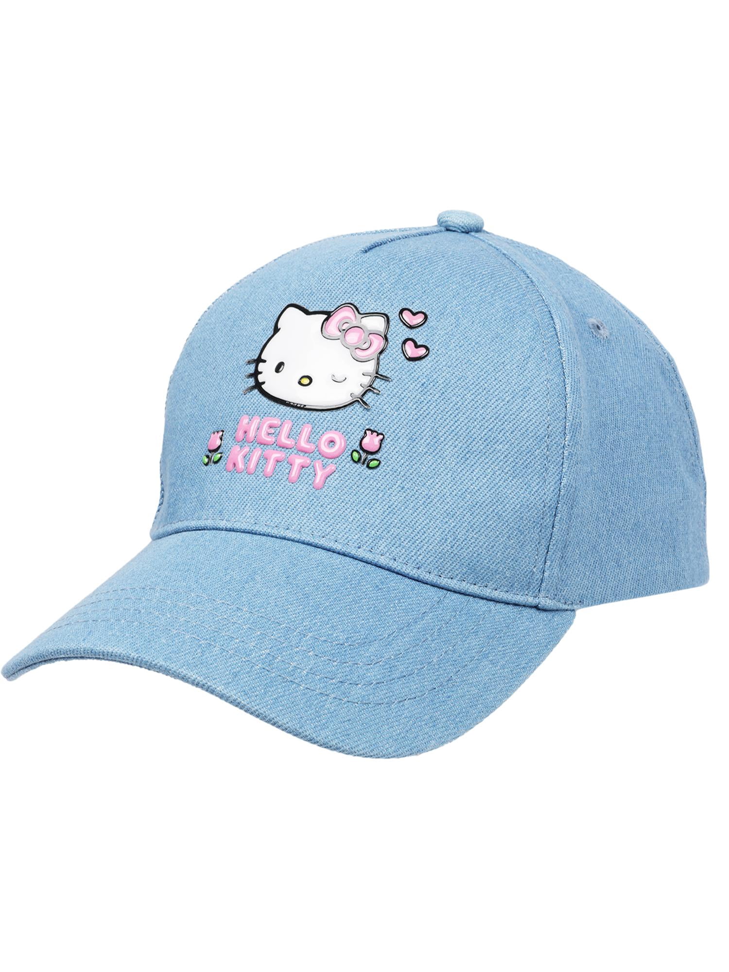 Hello Kitty Girls Character Denim Hat with Puff Patch, One Size Fits Most
