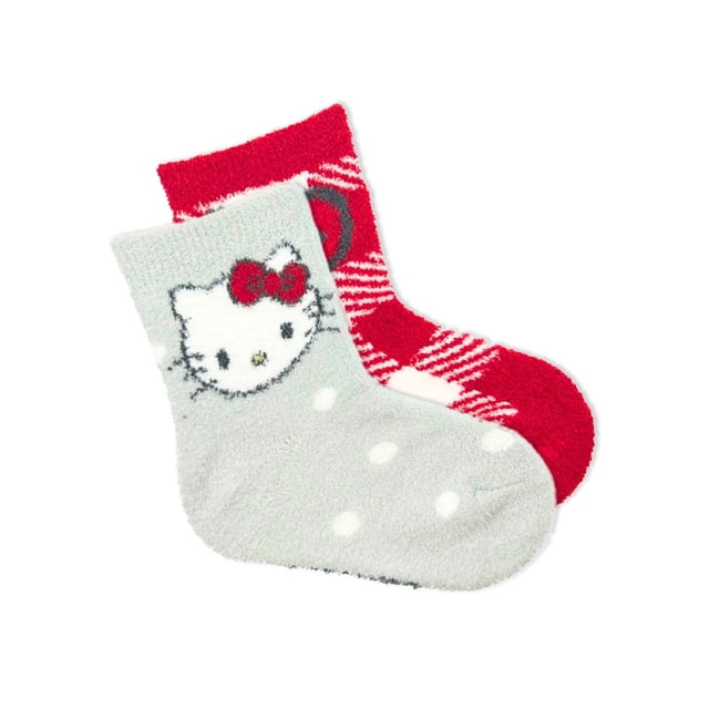 Hello Kitty Girls Cozy Socks, 2-Pack, Sizes S/M-M/L