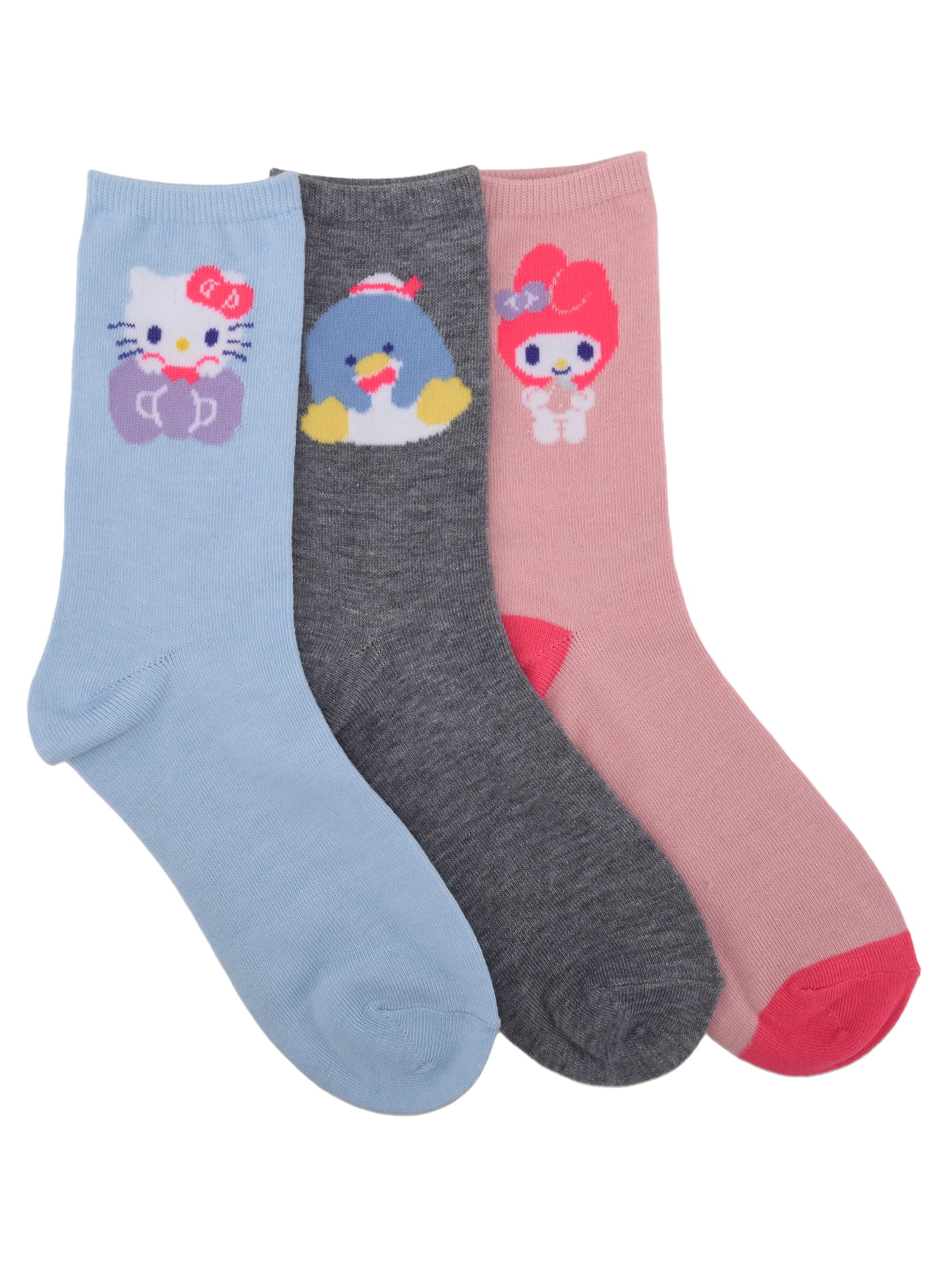 Hello Kitty Girls Crew Socks, 3-pack, Sizes S-L