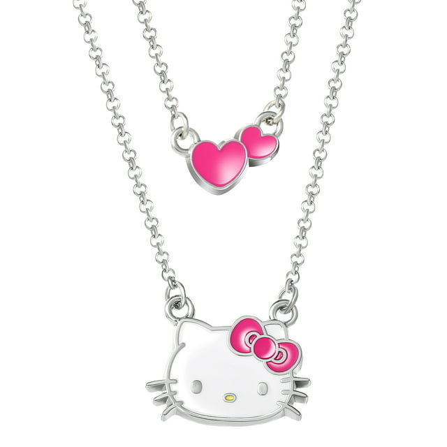 Hello Kitty Girls Enamel Hearts Double Necklace Set