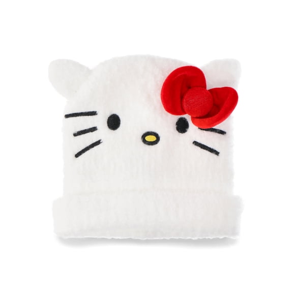 Hello Kitty Girls Fuzzy Beanie with 3D Ears, One Size Fits Most