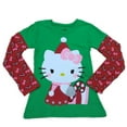 thumbnail image 1 of Hello Kitty Girls Green Holiday T-Shirt Candy Cane Christmas Tee Shirt XS (4-5), 1 of 2