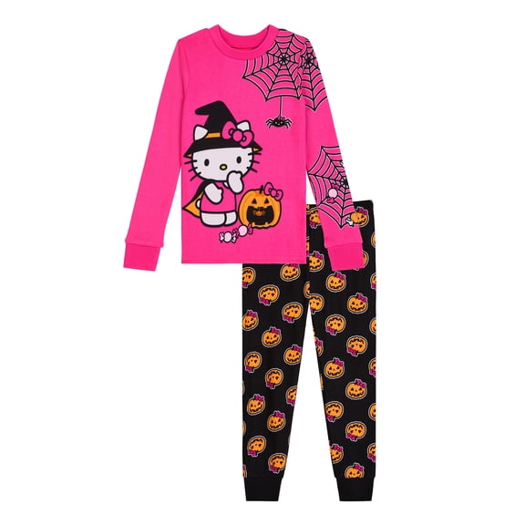 Hello Kitty Girls Halloween Long Sleeve Sleep Top and Pants Pajama Set, 2-Piece, Sizes 4-10