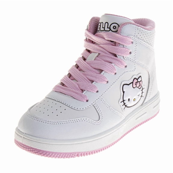 Hello Kitty Girls High Top Sneakers Lace Up (Big Kid), White Pink, Size: 2