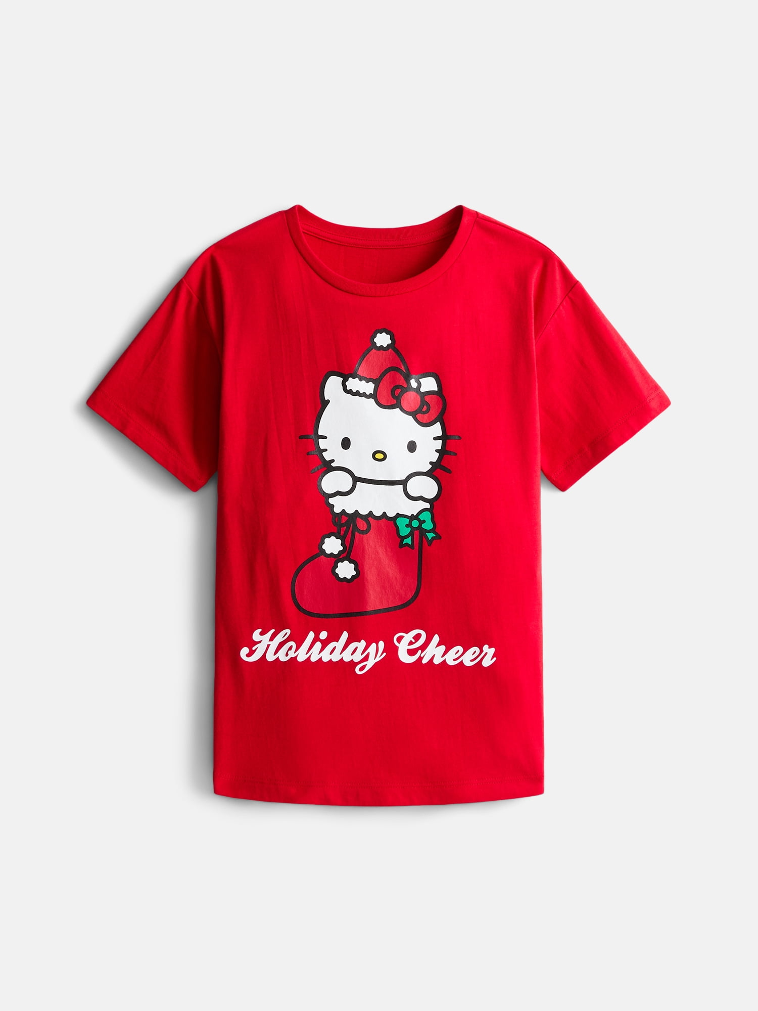 Hello Kitty Girls' Christmas Graphic Tee with Short Sleeves, Sizes 4-16