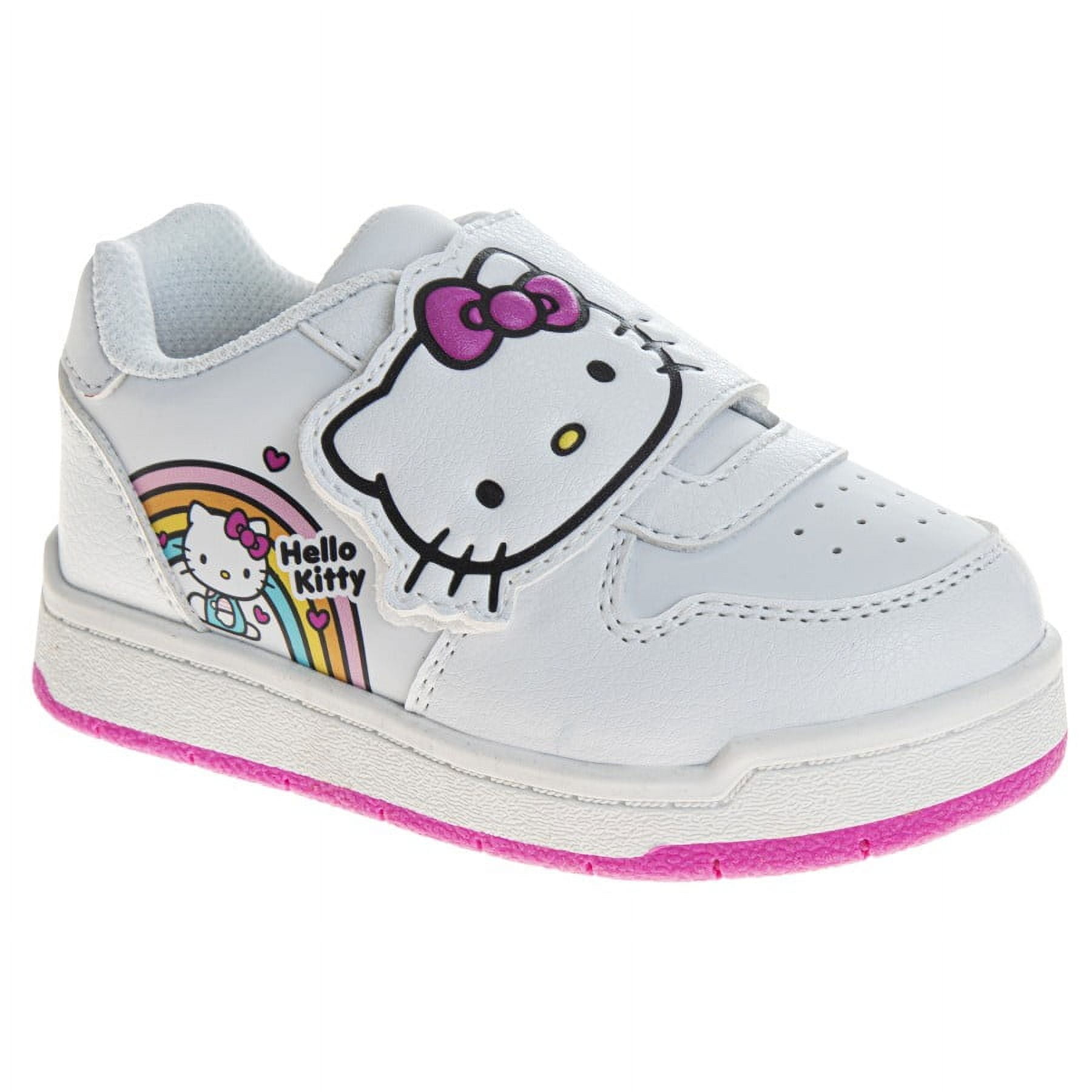 Hello Kitty Girls Hook And Loop Casual Sneakers. (Toddler Little Kids), Color: White Pink, Size: 7
