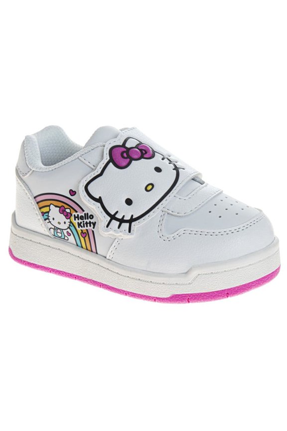 Girls Hook And Loop Casual Sneakers. (Toddler Little Kids), Color: White Pink, Size: 7