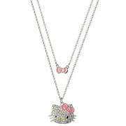 Hello Kitty Girls Layered Clear Crystal Hello Kitty with Bow Pendant, 18''