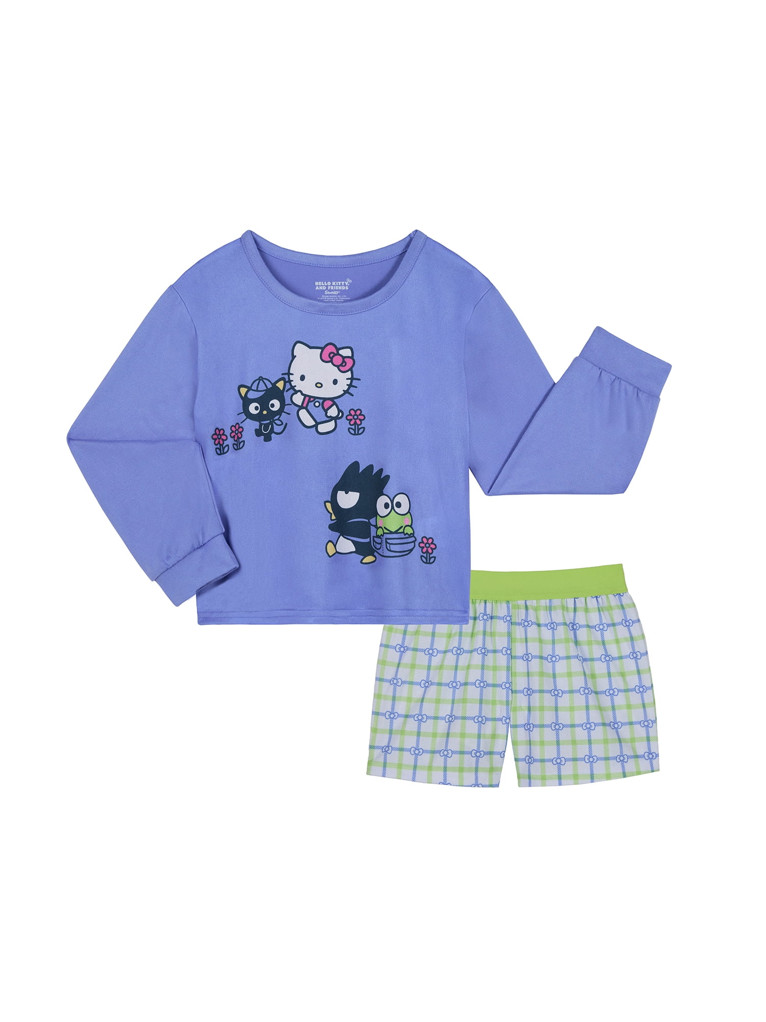 Hello Kitty Girls Long Sleeve Sleep Top and Shorts Pajama Set, 2-Piece, Sizes 4-12