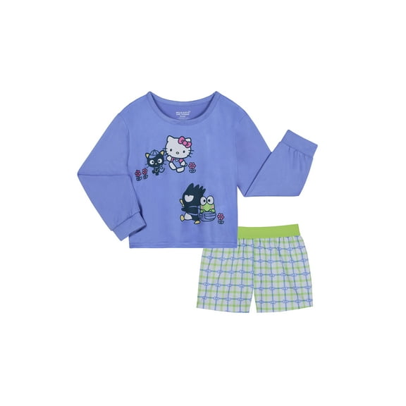 Hello Kitty Girls Long Sleeve Sleep Top and Shorts Pajama Set, 2-Piece, Sizes 4-12