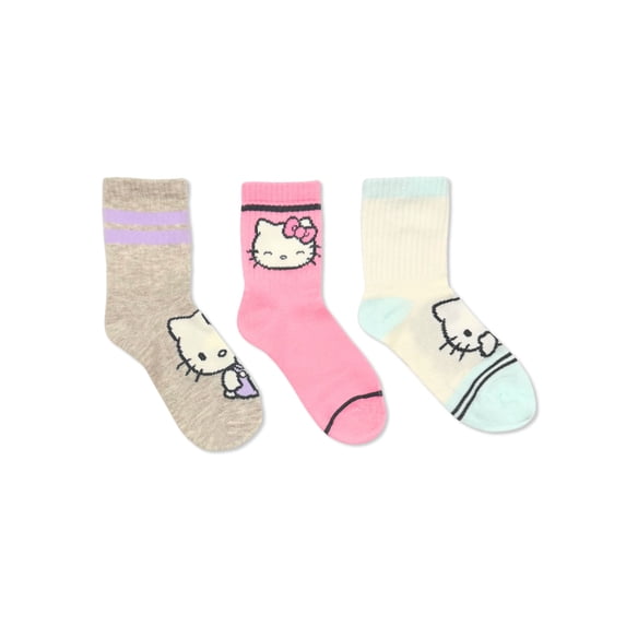 Hello Kitty Girls Mid-Crew Socks, 3-Pack, Sizes S-L