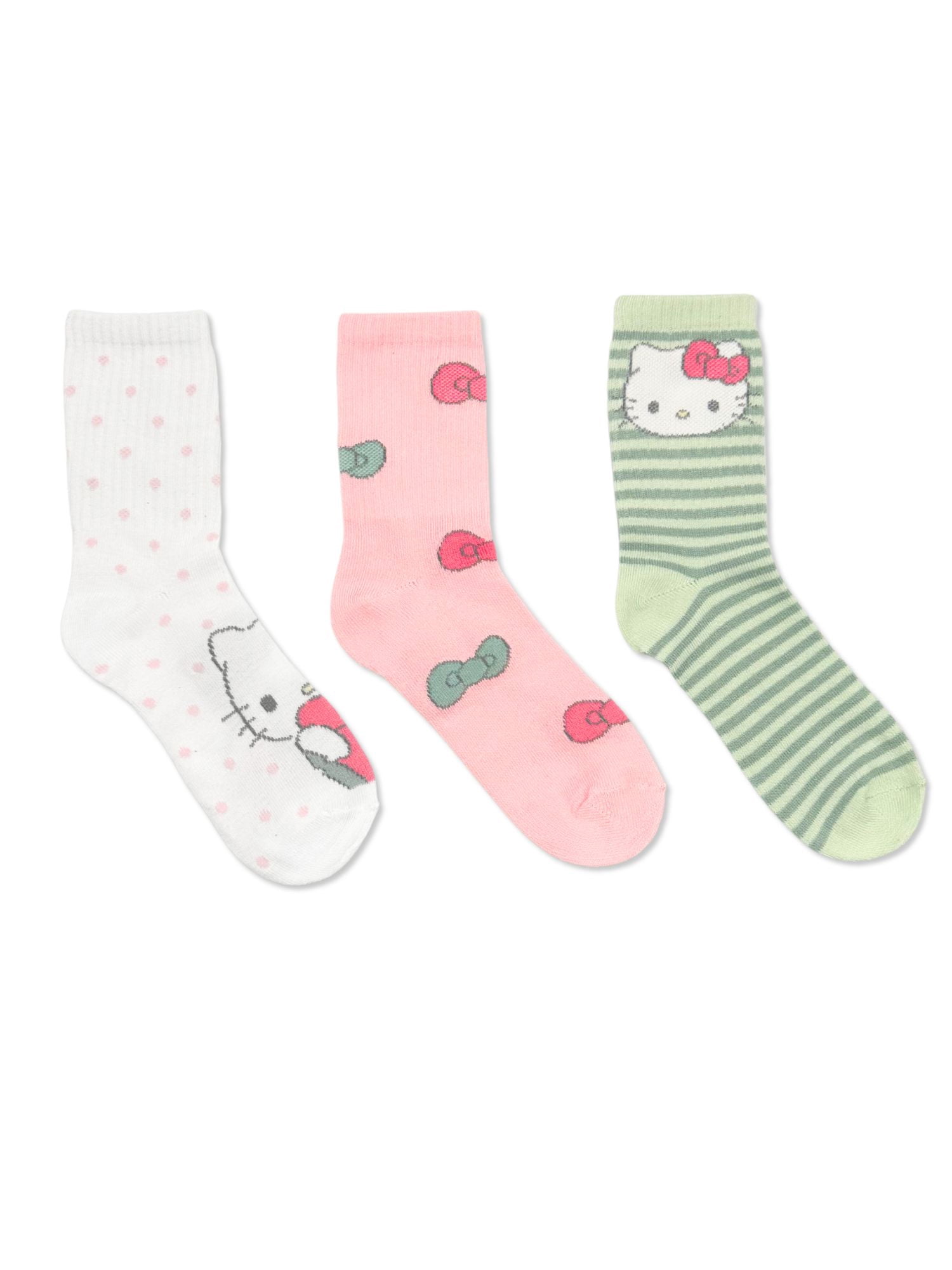 Hello Kitty Girls Mid-Crew Socks, 3-Pack, Sizes S/M-M/L