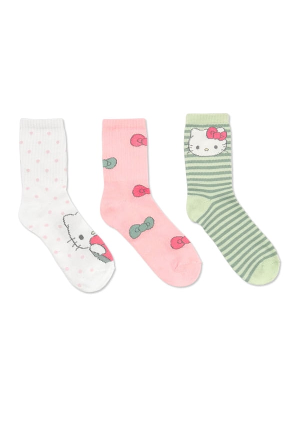 Girls Mid-Crew Socks, 3-Pack, Sizes S/M-M/L