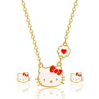 Y2k Hello Kitty Sanrio Necklace With Chain Alloy Silver Crystals Female  Charm Rhinestone Goth Pendant Jewelry Valentine Day Gift