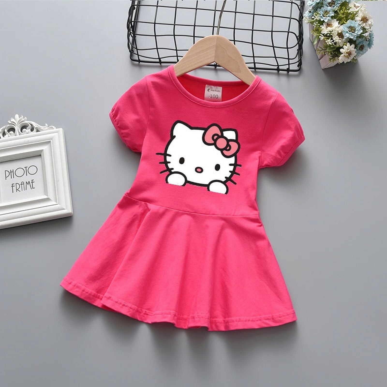 Hello Kitty Girls New Cute Cartoon Print Dress Baby A-line Simple ...