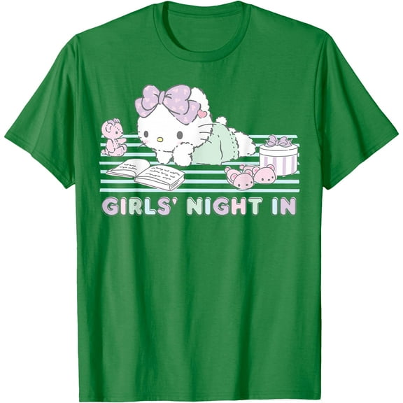 Hello Kitty Girls Night In Reading DTG Print Unisex T-Shirt,Irish Green Color,Size L