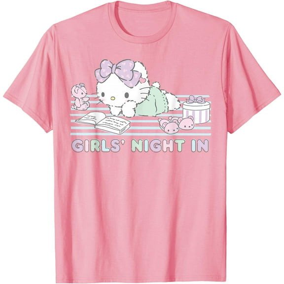 Hello Kitty Girls Night In Reading DTG Print Unisex T-Shirt,Light Pink Color,Size 4XL