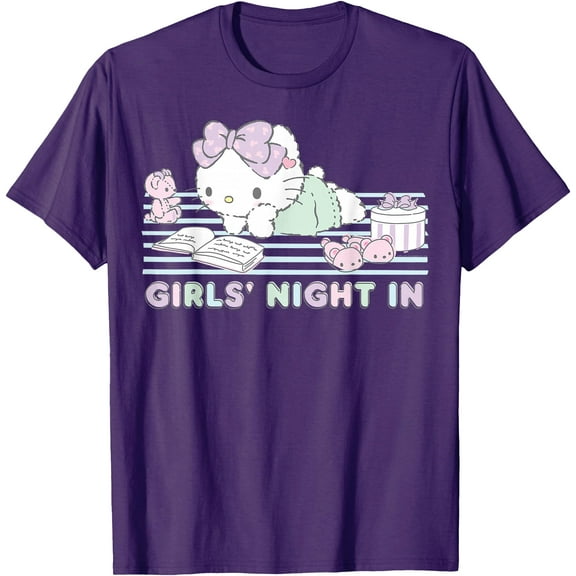 Hello Kitty Girls Night In Reading DTG Print Unisex T-Shirt,Purple Color,Size 4XL