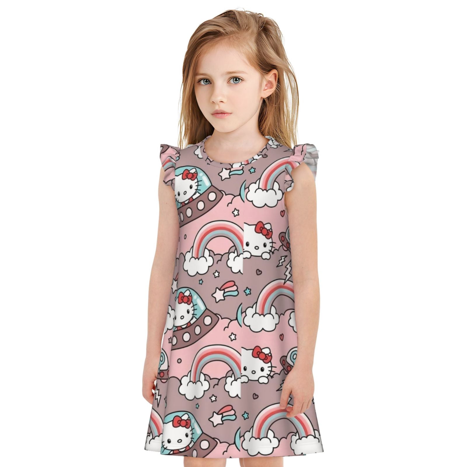 Hello Kitty Girls Nightgowns Casual Dress Sleepwear Soft Cute Pajamas ...