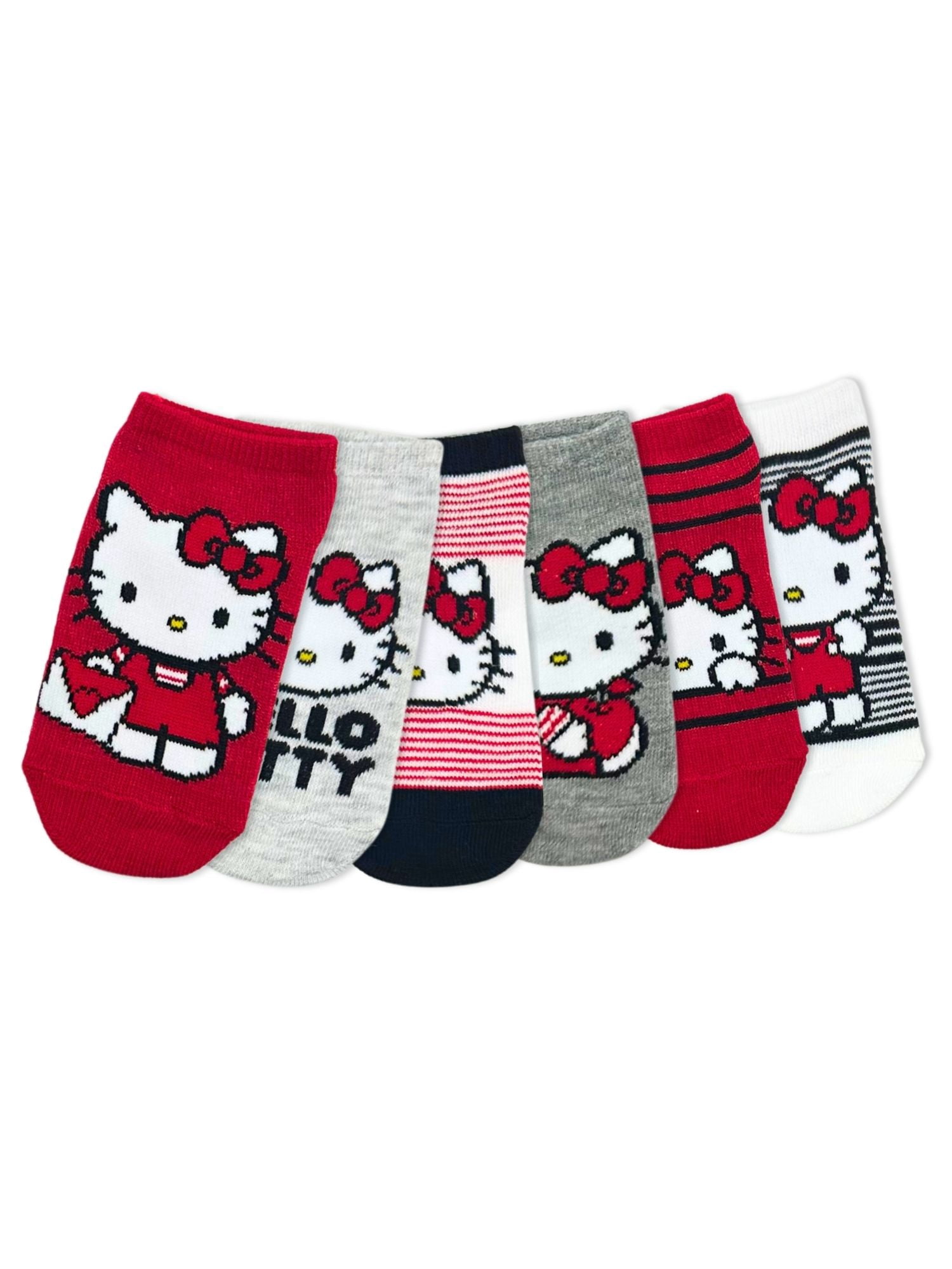 Hello Kitty Girls No-Show Socks, 6-Pack, Sizes S/M-M/L