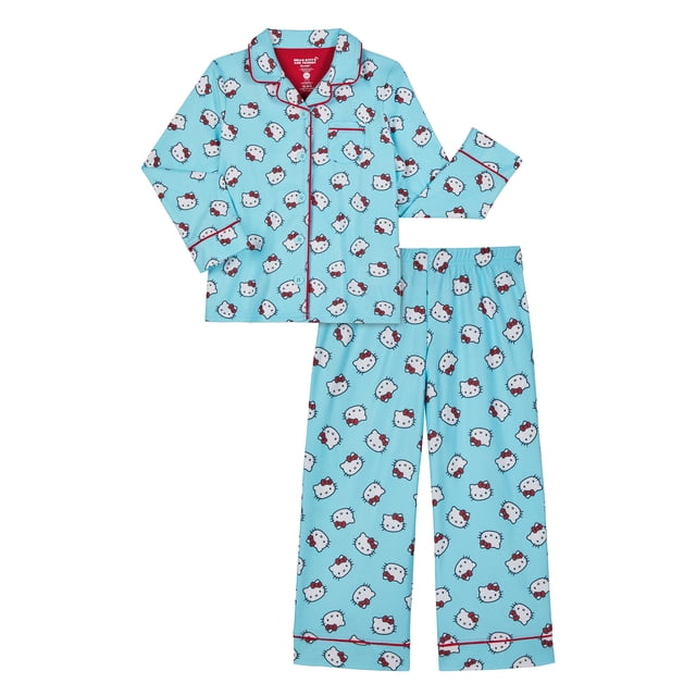 Hello Kitty Girls Notch Collar Top and Sleep Pants Pajama Set, 2-Piece, Sizes 4-16