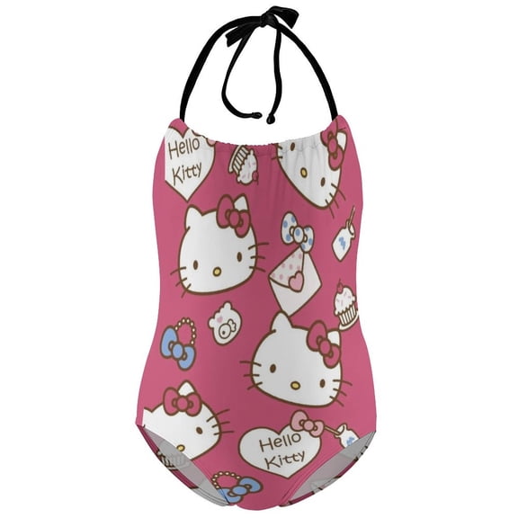 Hello Kitty Girls One Piece Swimsuit Quick Dry Swimwear Print Bathing Suit Beach Summer Swim Suits 6-7Y(110cm)