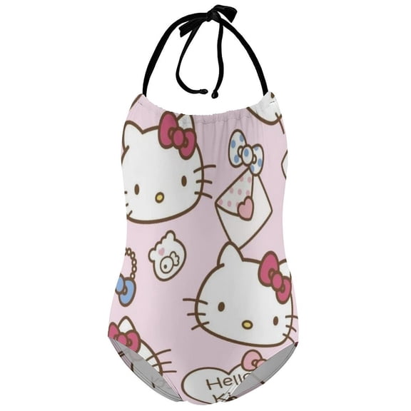 Hello Kitty Girls One Piece Swimsuit Quick Dry Swimwear Print Bathing Suit Beach Summer Swim Suits 6-7Y(110cm)