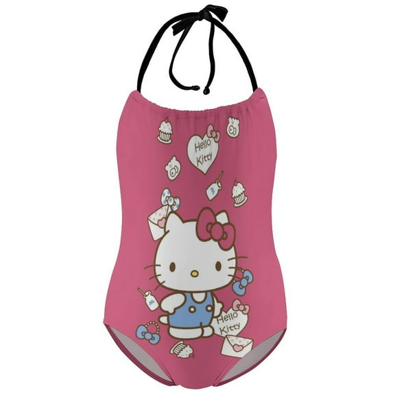 Hello Kitty Girls One Piece Swimsuit Quick Dry Swimwear Print Bathing Suit Beach Summer Swim Suits 6-7Y（110cm）