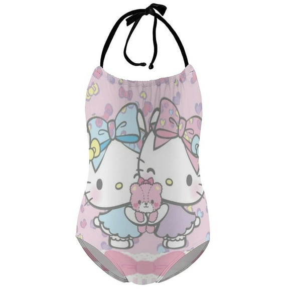 Hello Kitty Girls One Piece Swimsuit Quick Dry Swimwear Print Bathing Suit Beach Summer Swim Suits 8-10Y(130cm)