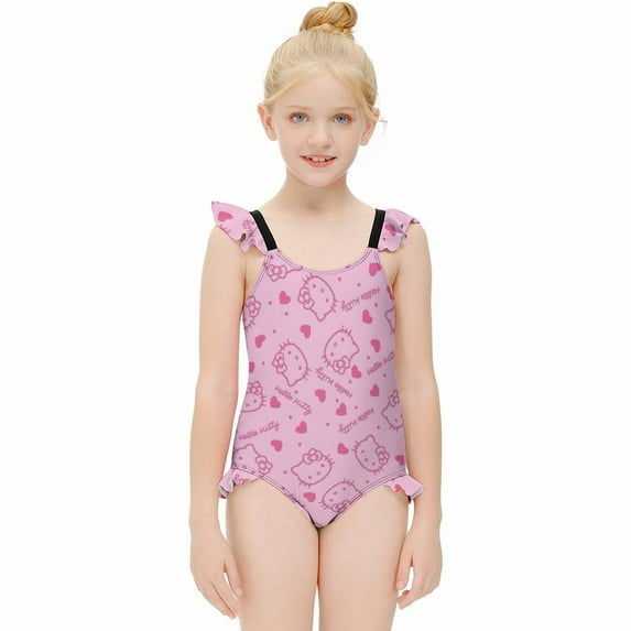 Hello Kitty Girls One Piece Swimsuits Hawaiian Summer Swimwear Beach Bathing Suit Outfits