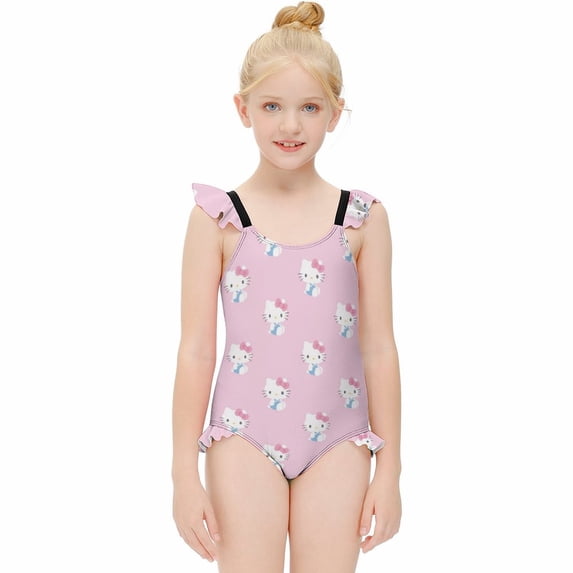 Hello Kitty Girls One Piece Swimsuits Hawaiian Summer Swimwear Beach Bathing Suit Outfits