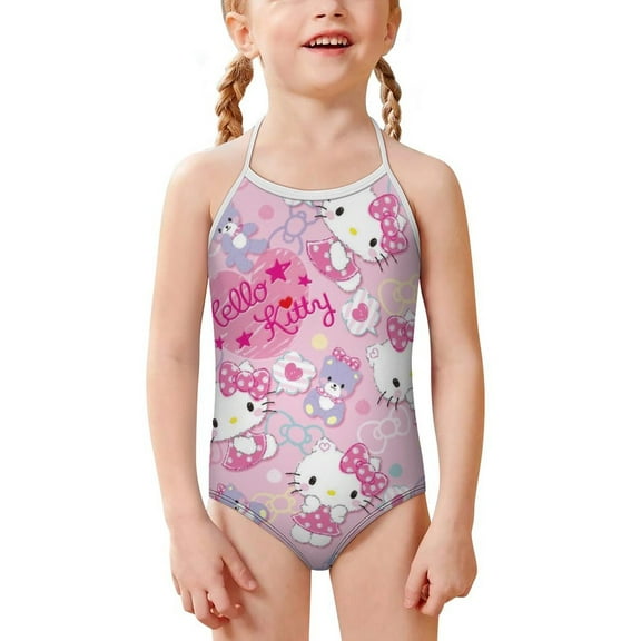 Hello Kitty Girls One Piece Swimsuits Hawaiian Summer Swimwear Beach Bathing Suit Outfits