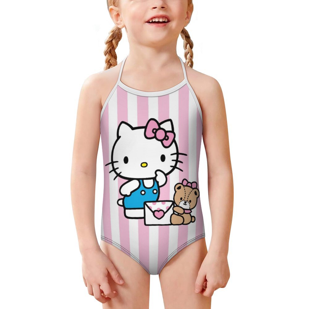 Hello Kitty Girls One Piece Swimsuits Hawaiian Summer Swimwear Beach Bathing Suit Outfits