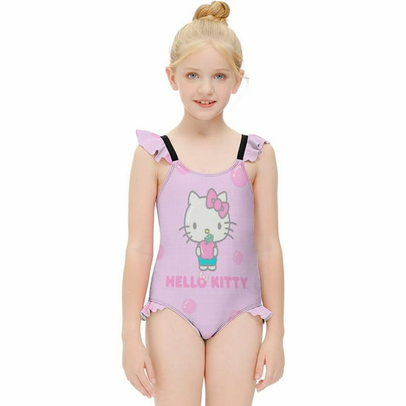 Hello Kitty Girls One Piece Swimsuits Hawaiian Summer Swimwear Beach Bathing Suit Outfits