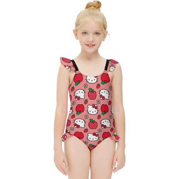Hello Kitty Girls One Piece Swimsuits Hawaiian Summer Swimwear Beach Bathing Suit Outfits