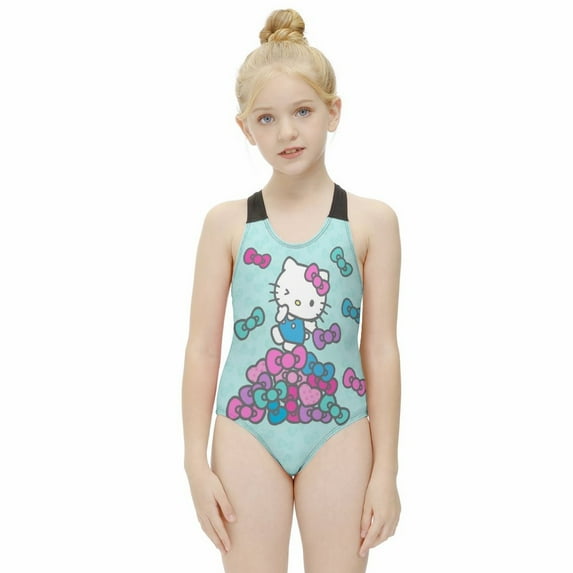 Hello Kitty Girls One Piece Swimsuits Hawaiian Summer Swimwear Beach Bathing Suit Outfits