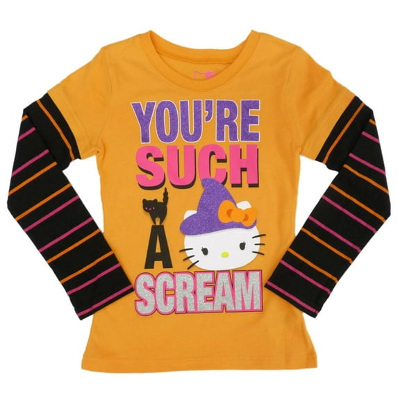 Hello Kitty Girls Orange You're Such A Scream Halloween T-Shirt XS (4-5)