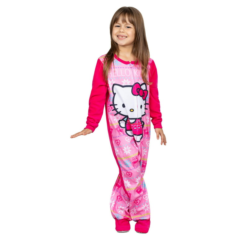 Hello Kitty Girls Pajama Union Suit Fleece Onesie Female Sleeper