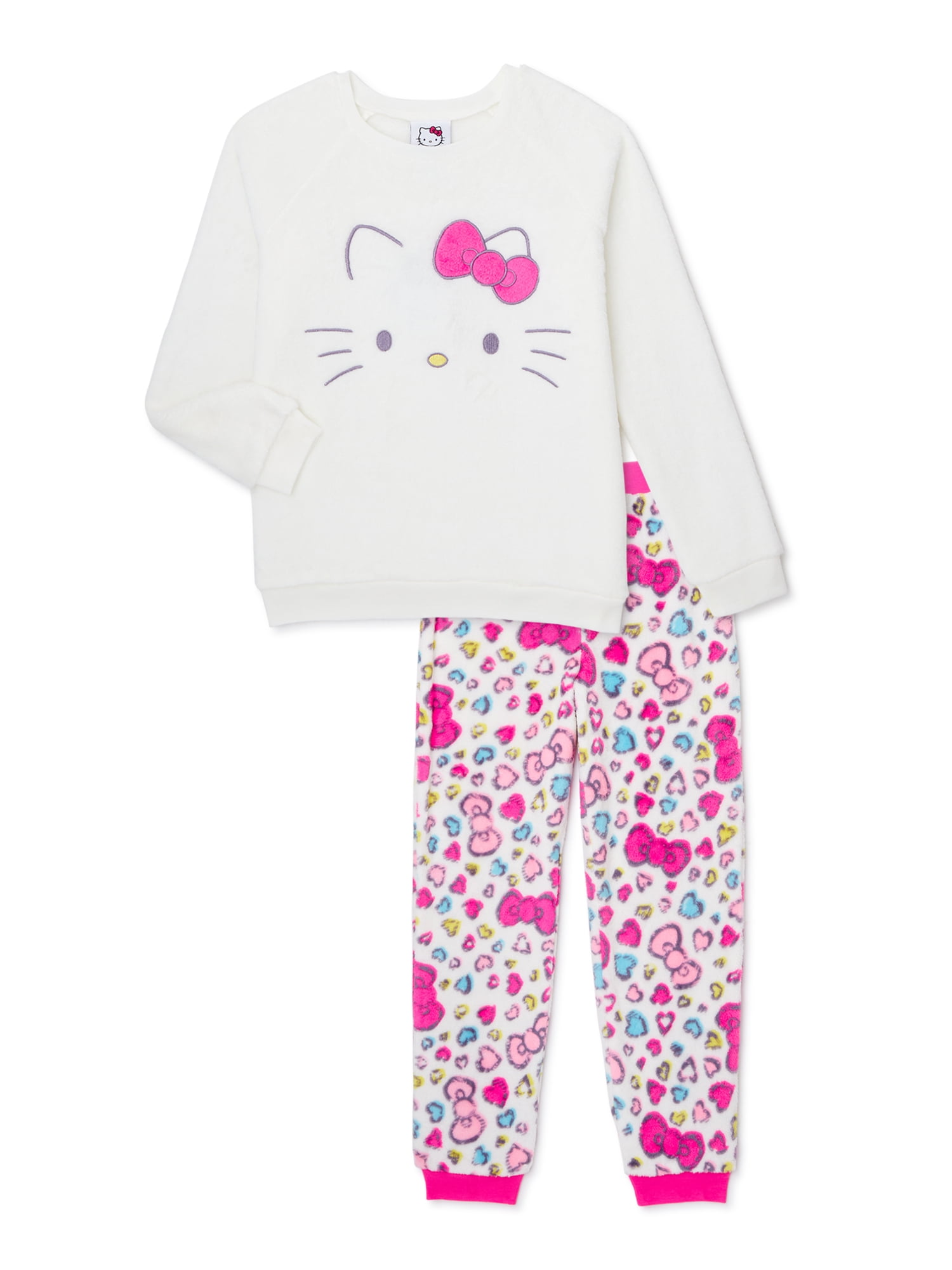 Hello Kitty Girls Pink Bow Long Sleeve Top and Pants Pajama Set, 2-Piece,  Sizes 4-12 