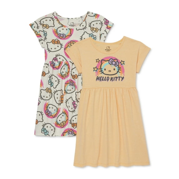 Hello Kitty Girls’ Play Dress with Short Sleeves, 2-Pack, Sizes 4-16