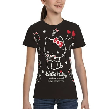 Hello Kitty Girls Shirts,Cool 3D Graphic Short Sleeve Tee Shirt Tops 6-16 Years,XS