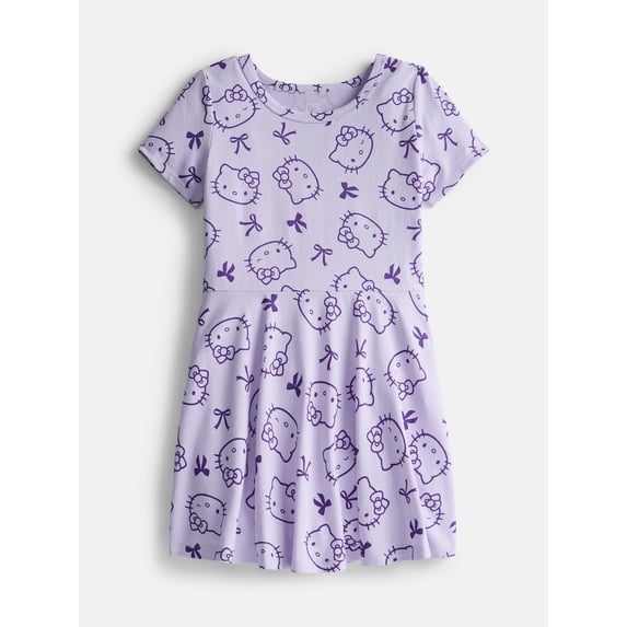 Hello Kitty Girls Print Skater Dress with Short Sleeves, Sizes 4-12