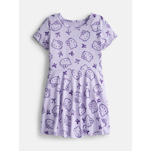 Hello Kitty Girls Print Skater Dress with Short Sleeves, Sizes 4-12