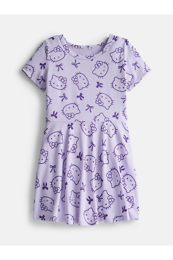 Girls Print Skater Dress with Short Sleeves, Sizes 4-12