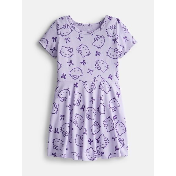 Hello Kitty Girls Print Skater Dress with Short Sleeves, Sizes 4-12