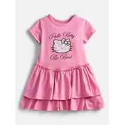 Hello Kitty Girls Tiered Dress with Embroidered Applique and Short Sleeves, Sizes 4-12
