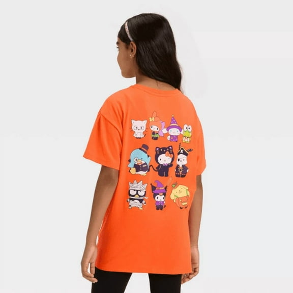 Hello Kitty Girls' Short Sleeve Halloween Friends Graphic T-Shirt - Orange XL 14