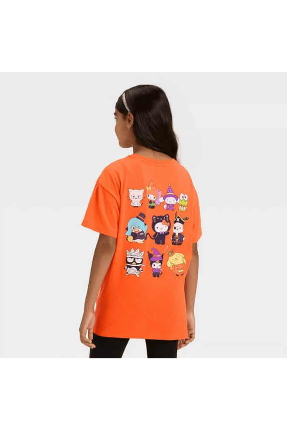 Hello Kitty Girls' Short Sleeve Halloween Friends Graphic T-Shirt - Orange XL 14